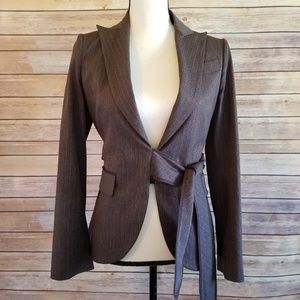 BCBG Max Azria Brown Striped Belted Blazer Sz XS